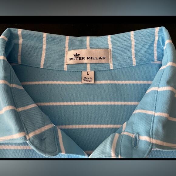 PETER MILLAR Striped Blue Dbl Eagle Club Golf Polo Mens sz L - Picture 6 of 9